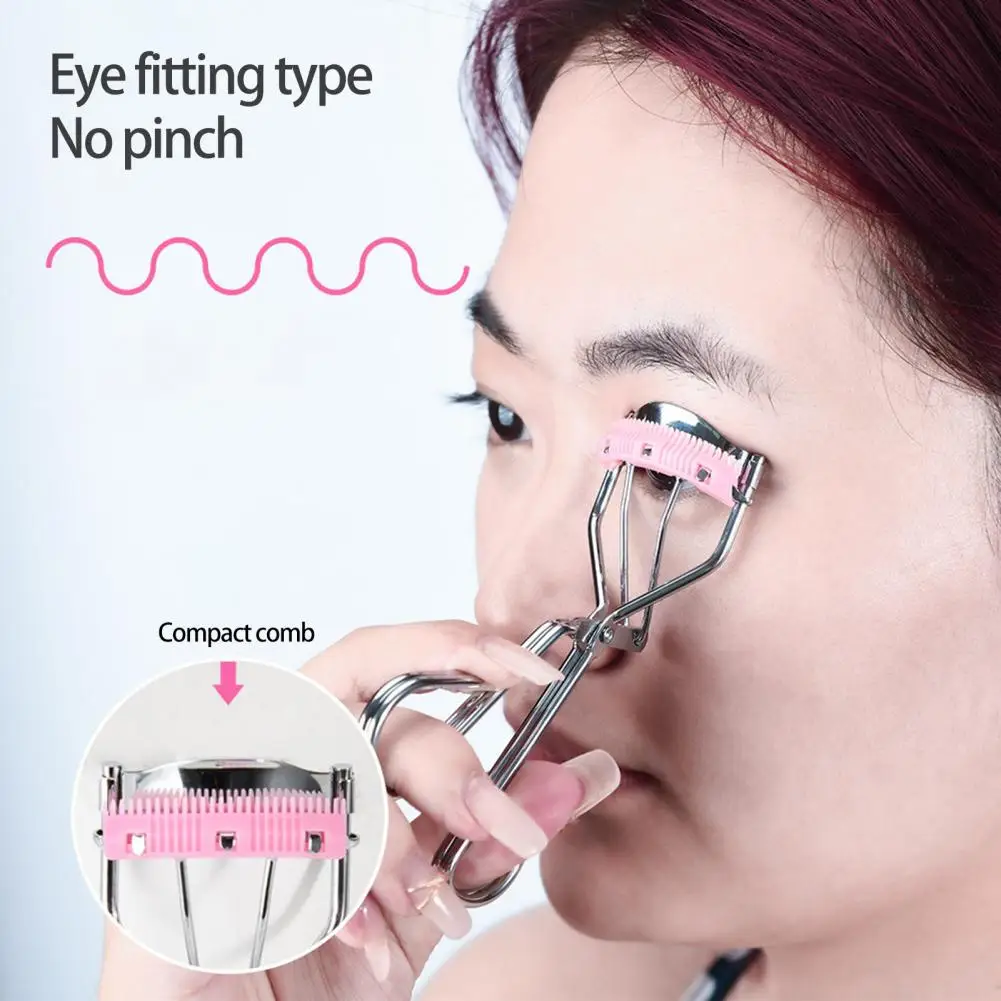 

Eyelash Clip Long Lasting Curl Good Curling Effect Elastic Fitted Eye Shape Manual Press Eyelash Curler with Comb for Make Up