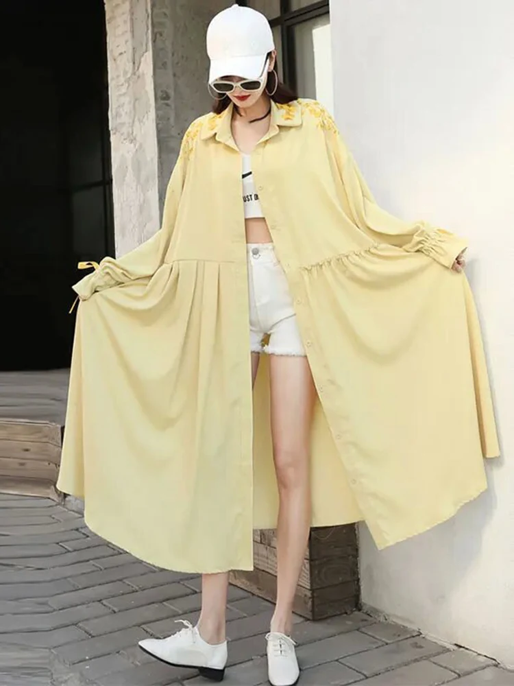 

Женское плиссированное платье с вышивкой, с длинным рукавом