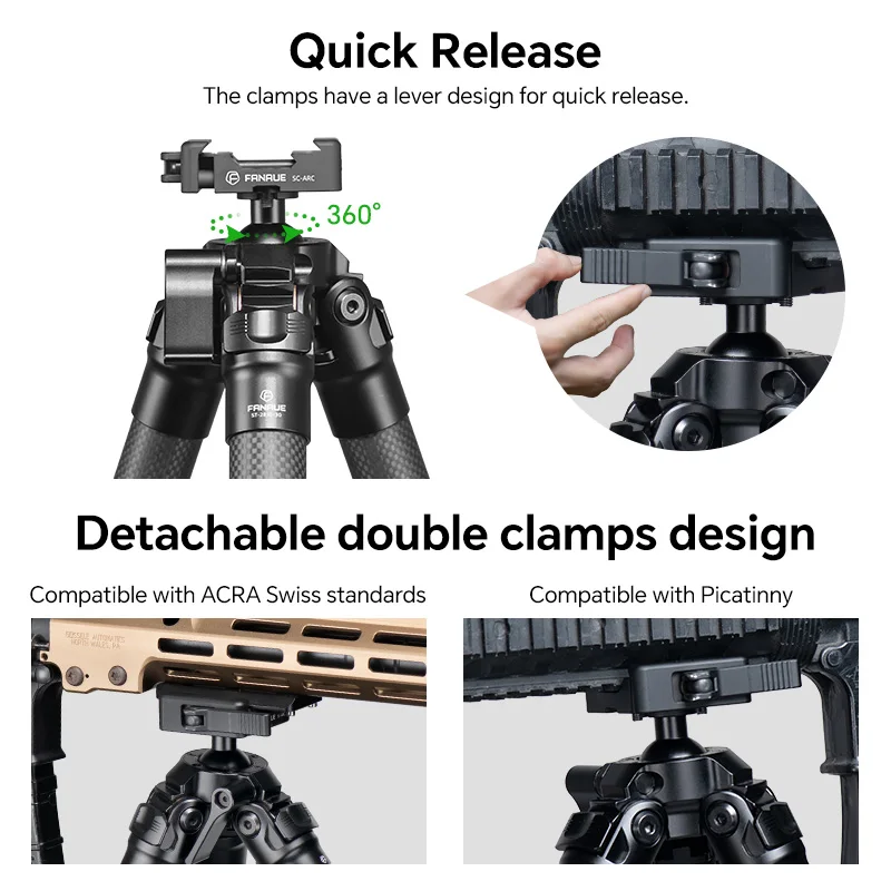 Camera Tripod Carbon Fiber Tripod for Outdoor Hunting with Quick Release Clamp Compatibility Arca Swiss/Picatinny/RRS Dovetail