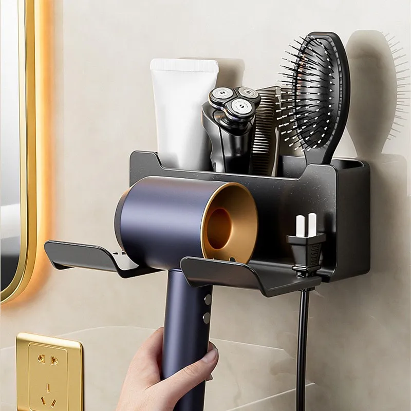 

Hair Dryer Holder Wall Mounted Rack Bathroom Shelf Toiletries Storage Shelves Portable Cosmetic Organizer Accessories 2022 New