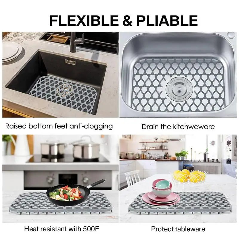 Silicone Kitchen Sink Mat Eco-Friendly Kitchen Sink Mat With Quick Draining Design Great Sink Protector Grid Accessory For
