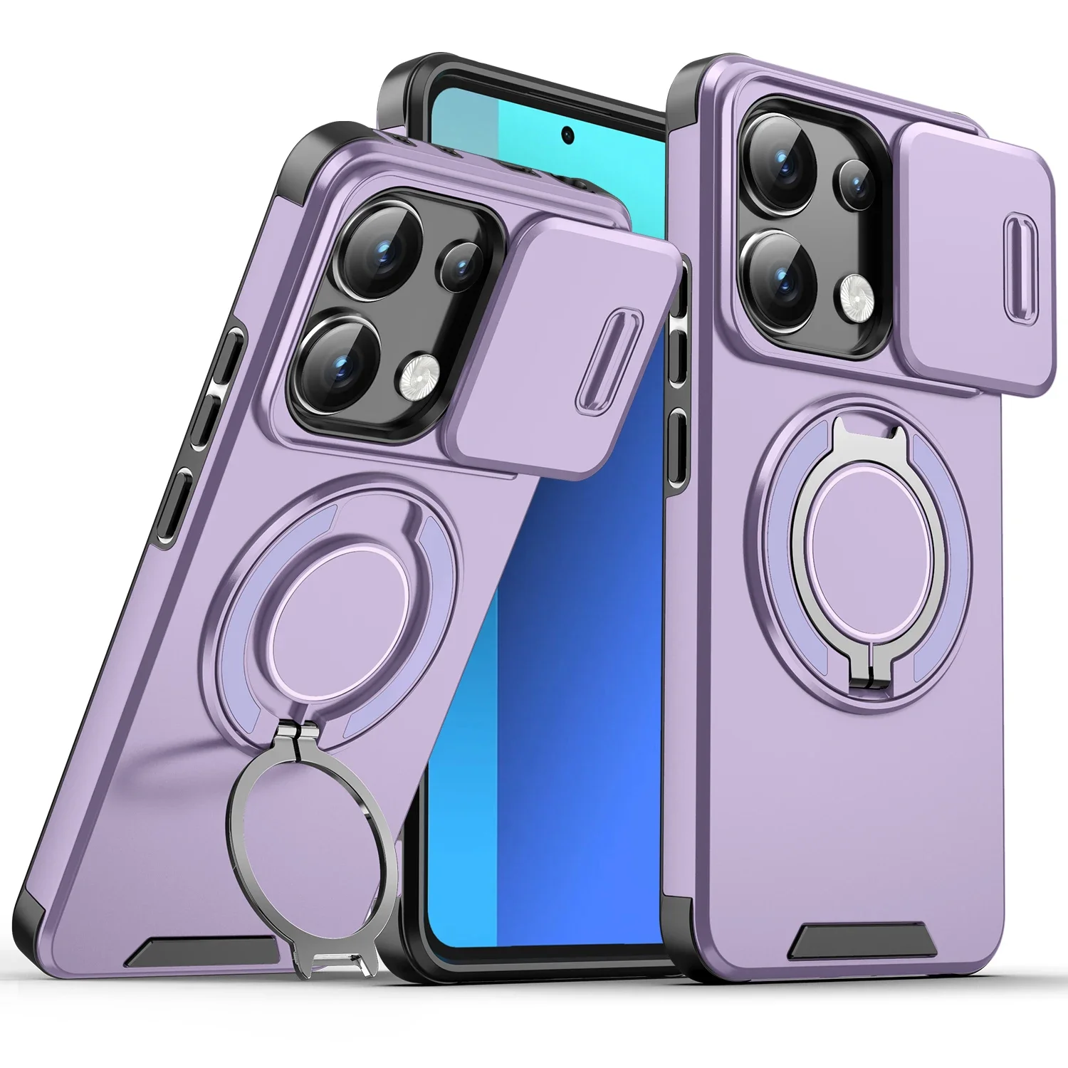 Shockproof Magnetic Case with Slide Camera Lens, Ring Stand, and Enhanced Protection