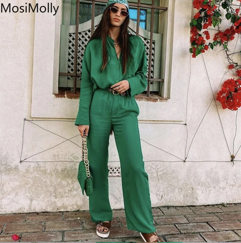 MosiMolly 2022 Women Sets Sleep style Loose Casual Sets Blouses Pants Sets Long Romper Jumpsuit Pajamas