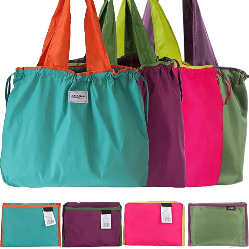 

Large Drawstring Eco-Friendly Supermarket Shopping Bag Fashion Shoulder Bag Foldable Portable Hand Bag Grocery Bag Waterproof