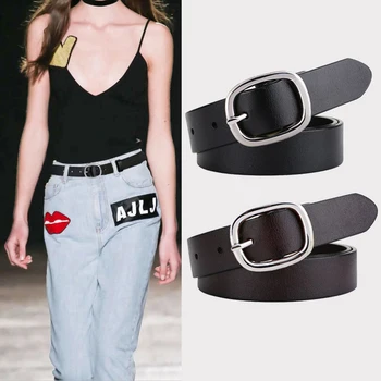 Cintura in vera pelle di marca di moda da donna decorativa jeans abito cintura morbida da donna fibbia in argento cintura in pelle di vacchetta marrone nero da donna 1