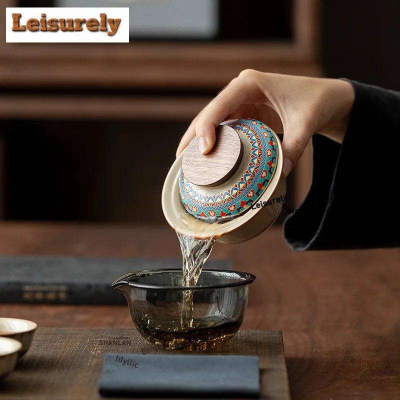 Dunhuang Baoxiang Pattern Travel Tea Set Kit Boutique 1 Pot 3 Cups Household Tea Brewing Organizer Portable Outdoor Stock Bags