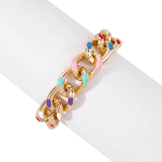 Lacteo Bohemian Colorful Painted Aluminum Chain Charm Bracelet Jewelry For Women Fashion Trendy Cross Chain Bangle Bracelet Colorful1