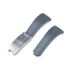 Premium Rubber Watch Strap with Stainless Steel Folding Buckle - Black & Green - 20mm Wristband - 20mm (Gray - Matte Silver)