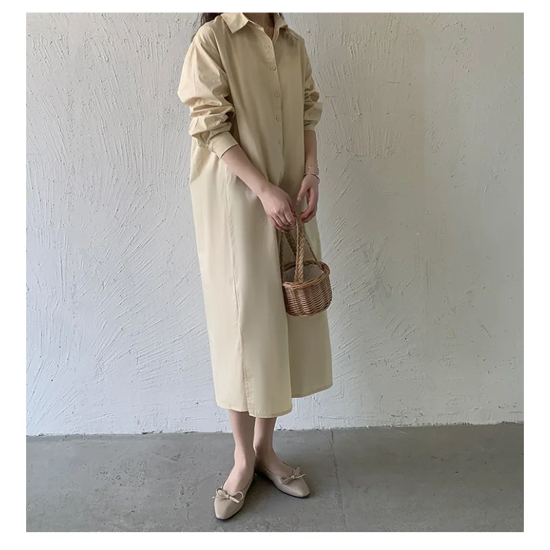 

New Fashion Women's Dress 2023 Elegant Solid Color Shirt Chic Casual Dress for Women