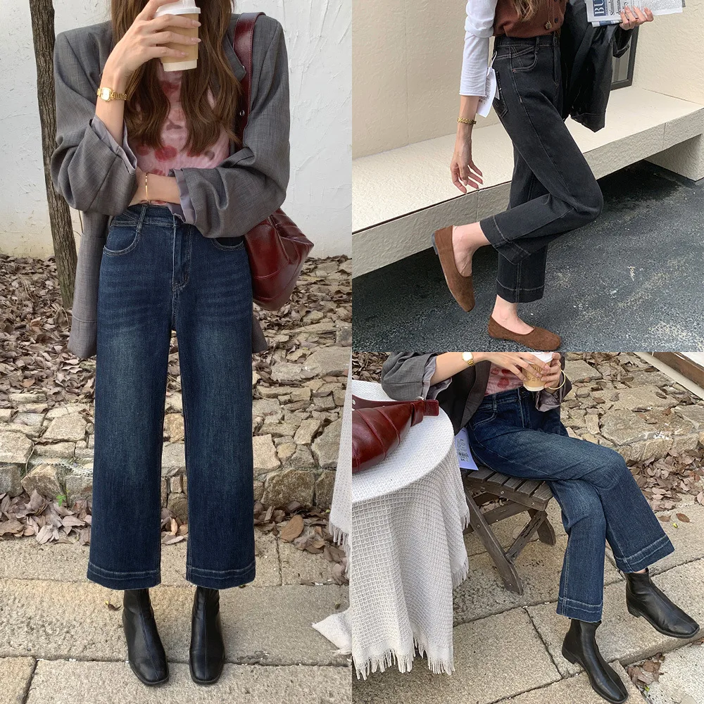 XXXXL Fashion Plus Size Women's Straight Leg Jeans Autumn Simple High Waist Stretched Denim Ankle-Length Cigarette Pants Casual