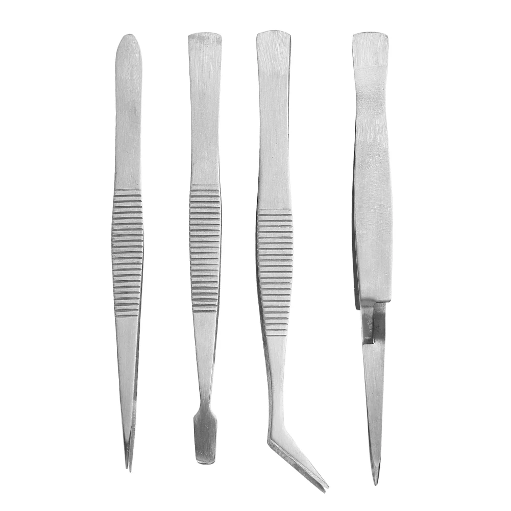4PCS Tweezers Kit Stainless Steel Precision Tweezers Thickened Straight Bent Clip Tool For Electronics Repair Soldering Crafting