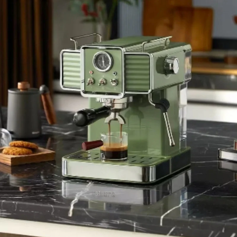 Baicui PE3690 Retro Italian Espresso Machine, Small, Fully Semi Automatic, 15bar Steam Milk Brewing Machine for Home Use