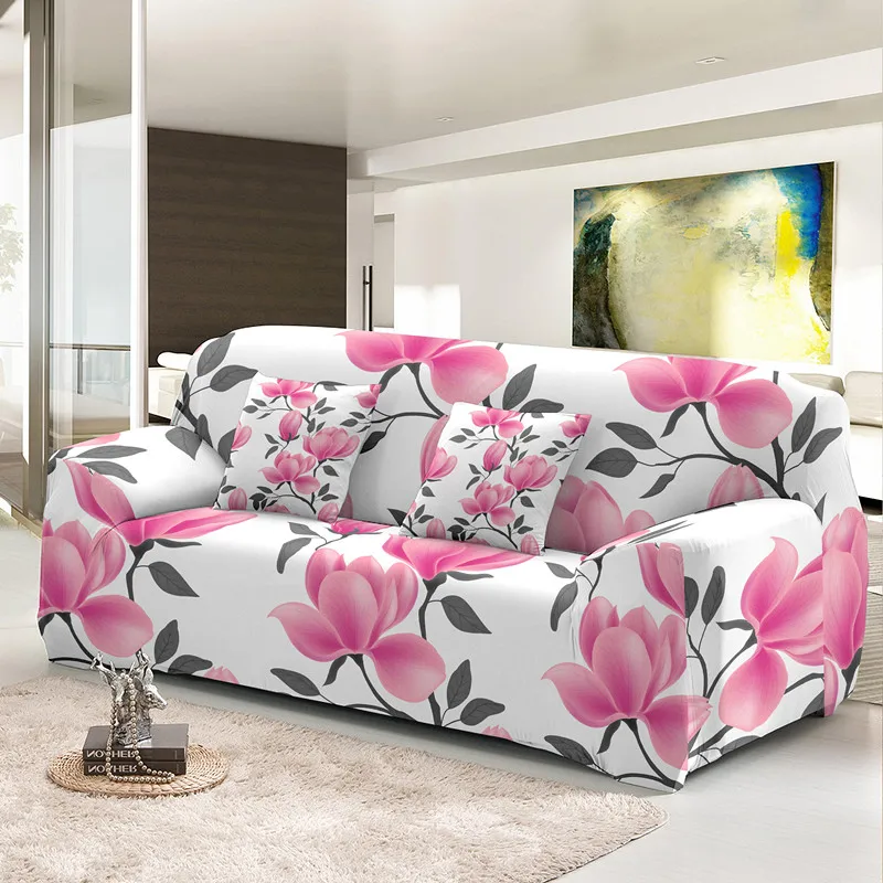 Magnolia Flowers Print Sofa Cover 1/2/3/4 Seater Stretch Slipcover For Living Room Washable Elastic Corner Couch Covers 2