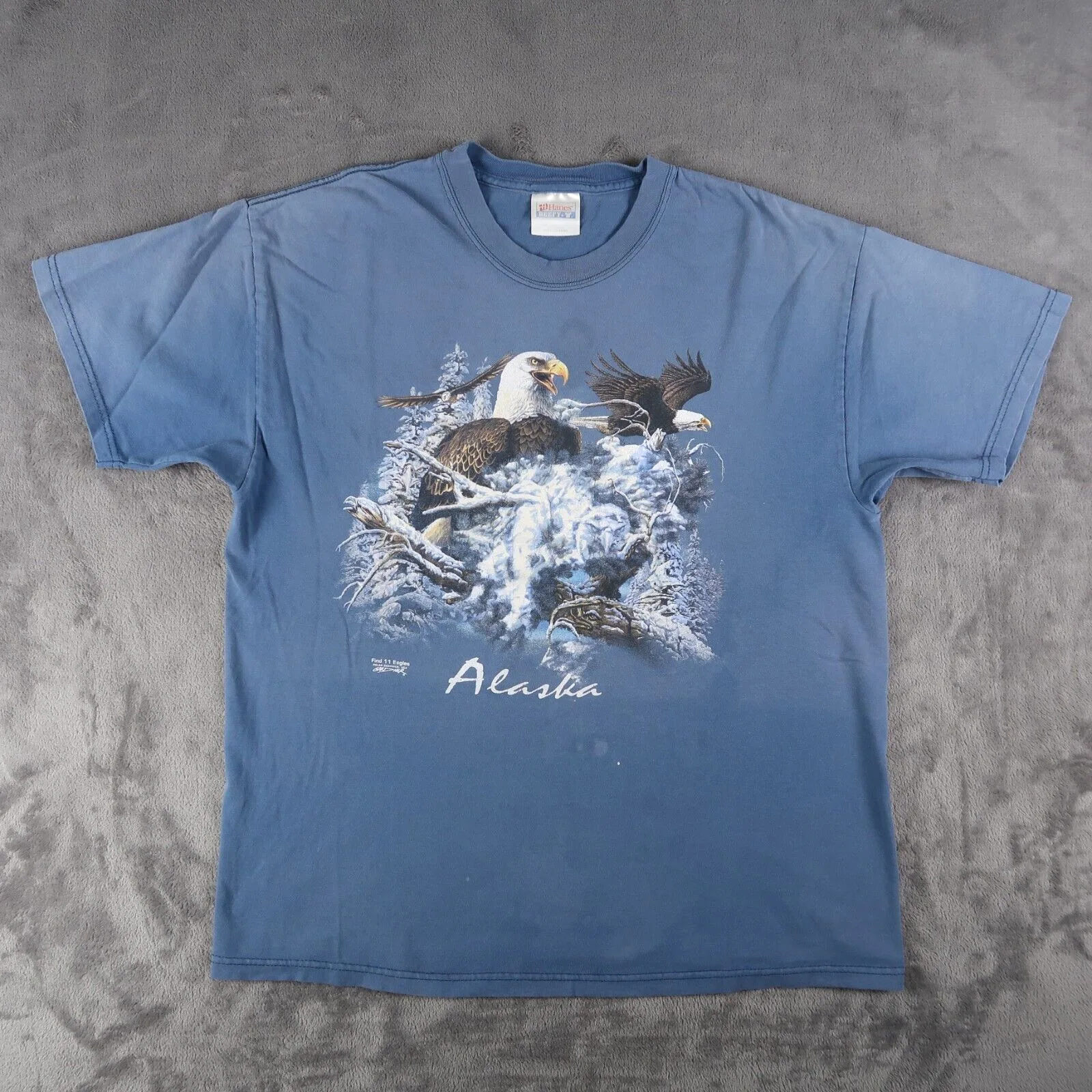 

Alaska T Shirt Adult M Blue Short Sleeve Graphic " The Last Frontier"