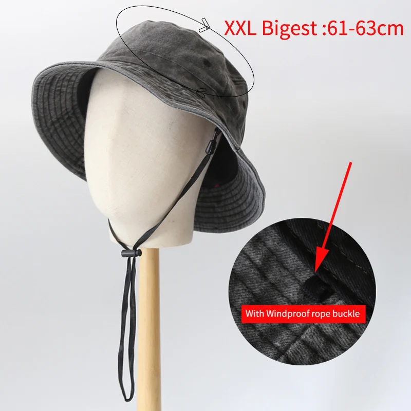 Big Head Plus Size Bucket Hat for Men  Pure Cotton Panama Fisherman Hat Korean Man Women 59cm 60cm 62cm 63cm Sun Hat 3