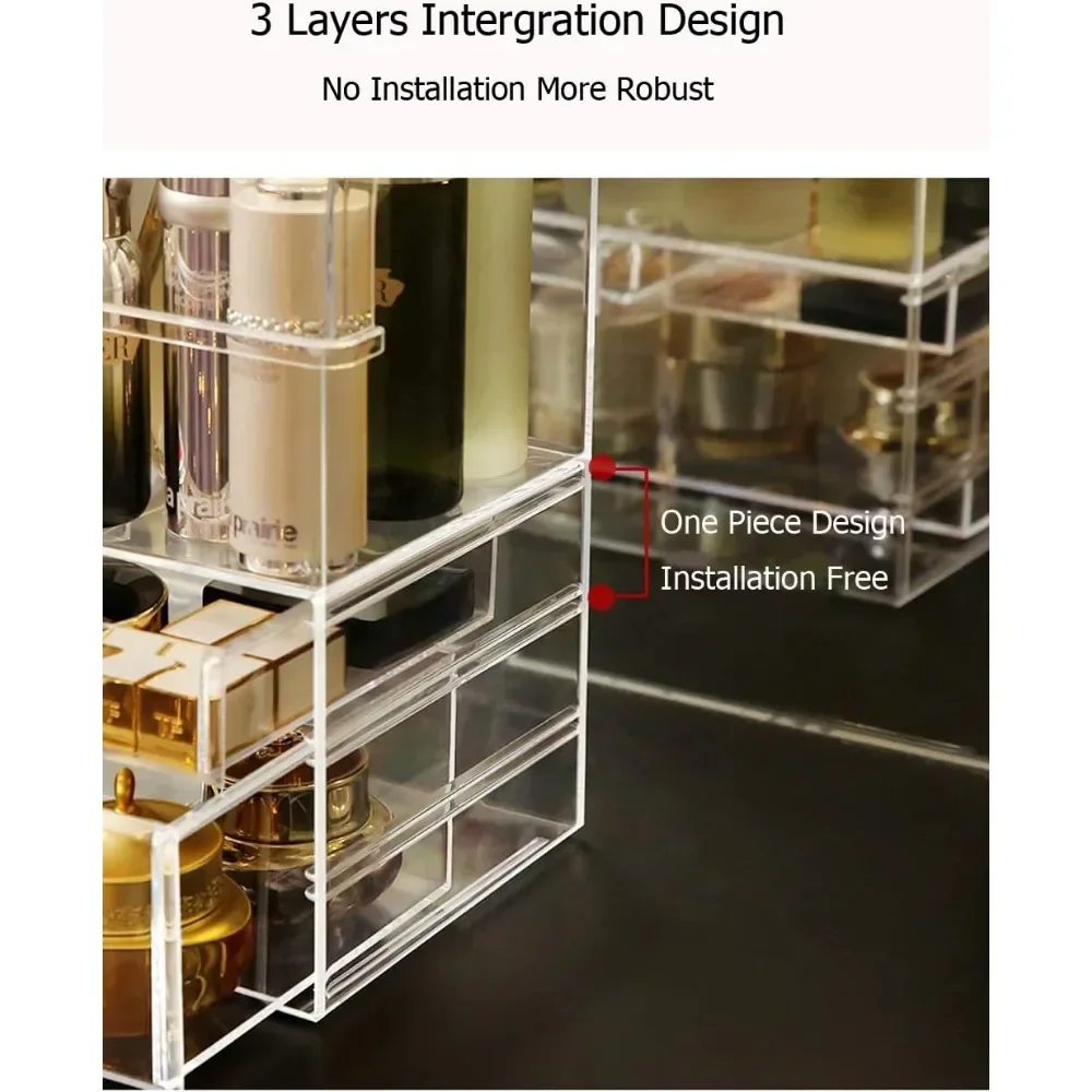 Professional Large Cosmetic Makeup Organizer Dust Water Proof Cosmetics Storage Display Case with Drawers 5