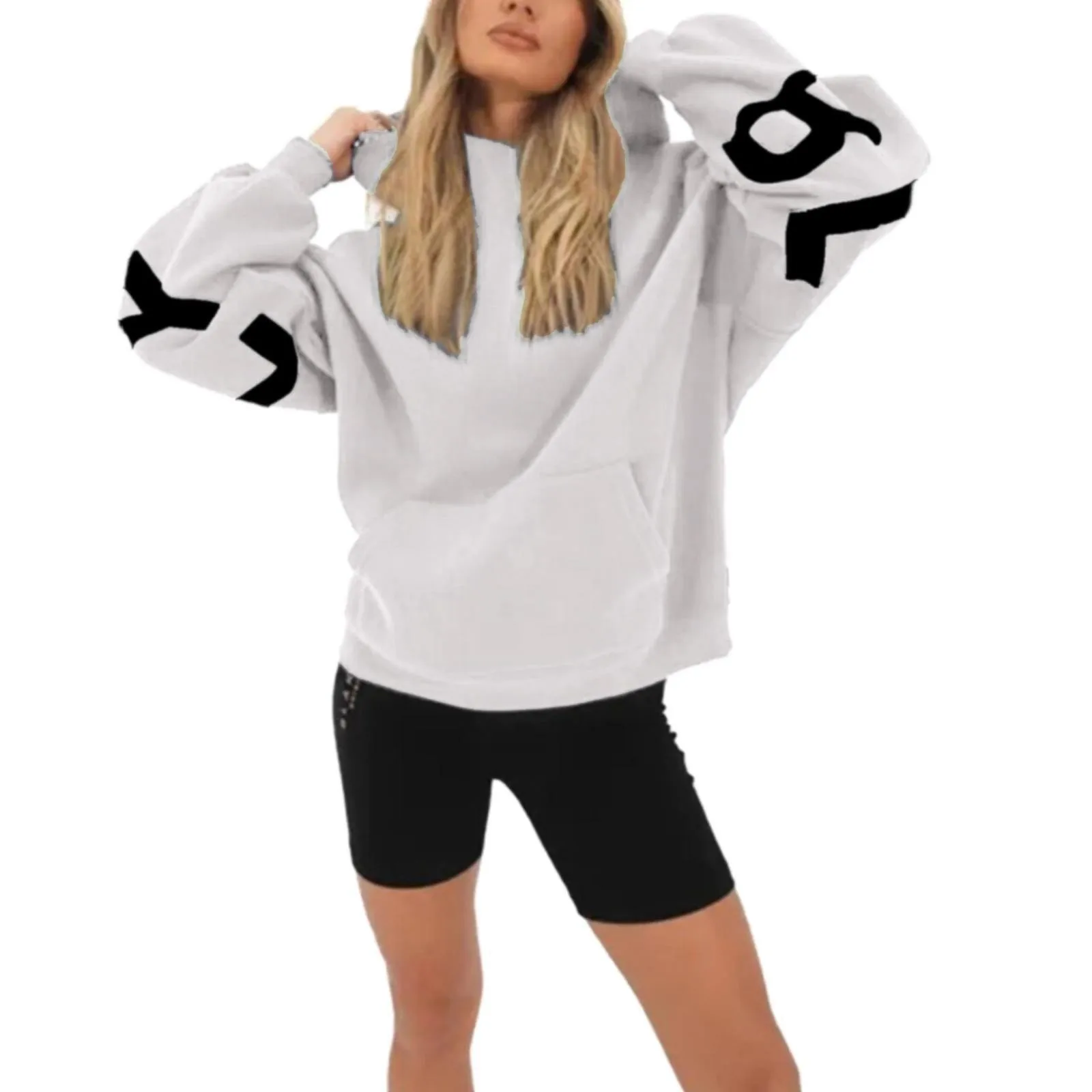 Sudadera con capucha estampada para mujer, suéter informal de gran tamaño con bolsillo, letras de la vida originales, Blakely, ropa de otoño