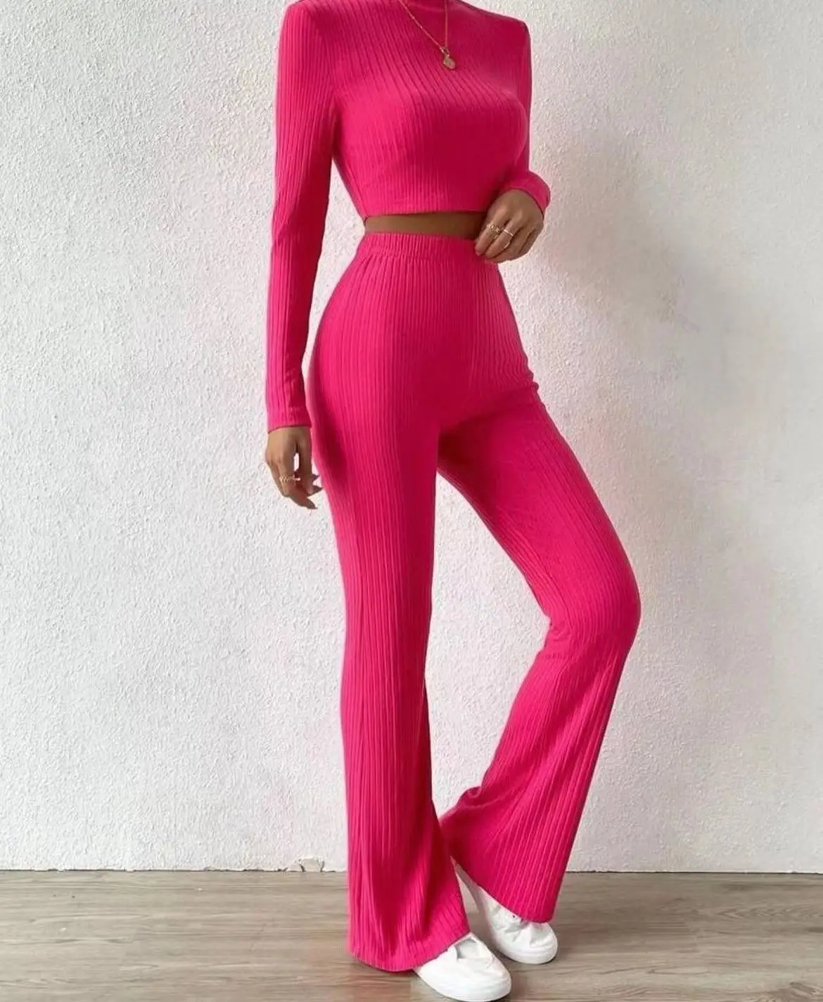 BKLD 2024 Autumn 2 Piece Sets Women Outfit Sexy Party Clubwear Y2k Clothes Solid Color Long Sleeve Crop Tops Casual Pant Sets
