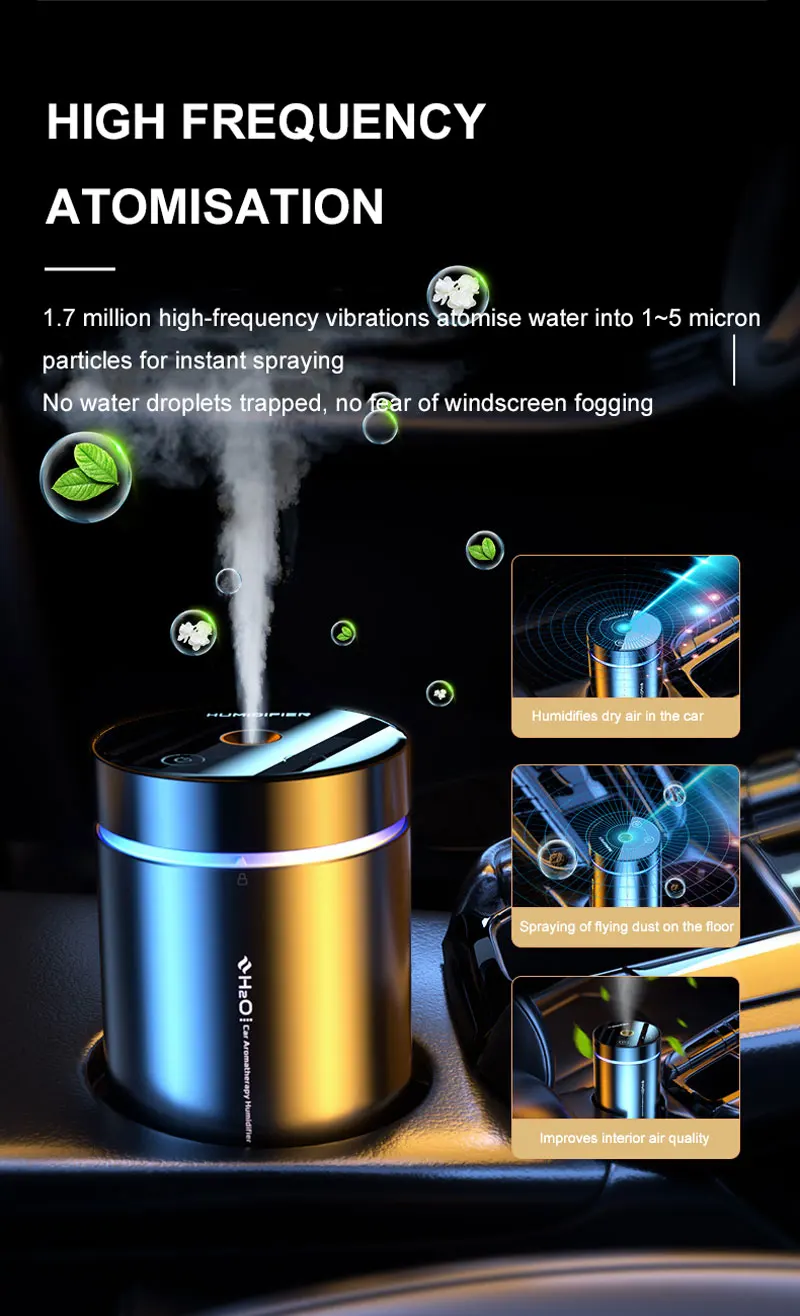 Wireless Air Humidifier 300ml Ultrasonic Fogging Spray Office Car Bedroom Humidifier Rechargeable Multiple Light Efffect