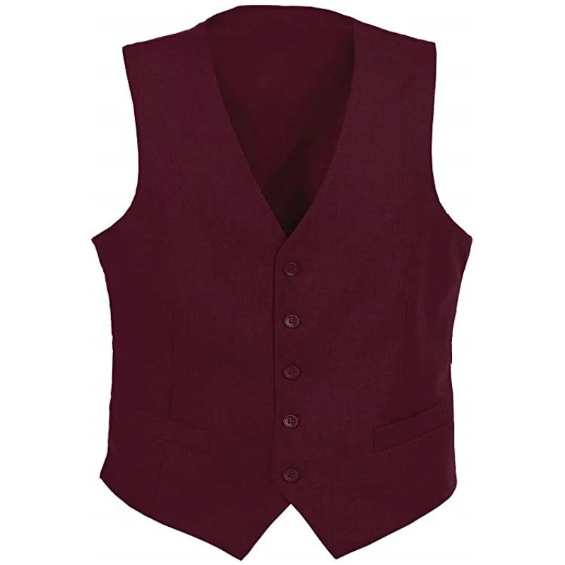 

Burgundy Men Vest Solid Stain Business Waistcoat Jacket Formal Slim Fit Gilet Homme For Groosmen Wedding Banquet Suit