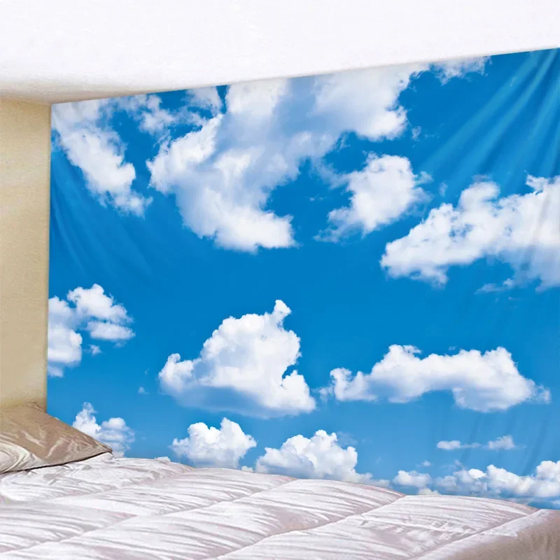 Blue sky and white clouds tapestry wall hanging hippie room background cloth boho home decor beach mat yoga mat sofa bed sheet