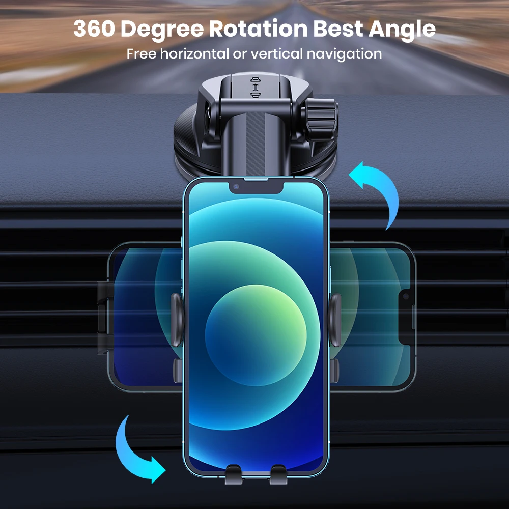 Car Phone Holder [Upgraded Suction & Clip] Rotatable Universal Mobile Phone Moun