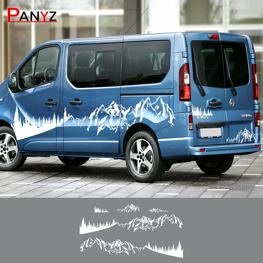 Vauxhall Opel Vivaro 캠퍼 밴 사이드 도어 그래픽 마운틴 스타일 비닐 장식 데칼 자동 튜닝 액세서리 용 자동차 스티커