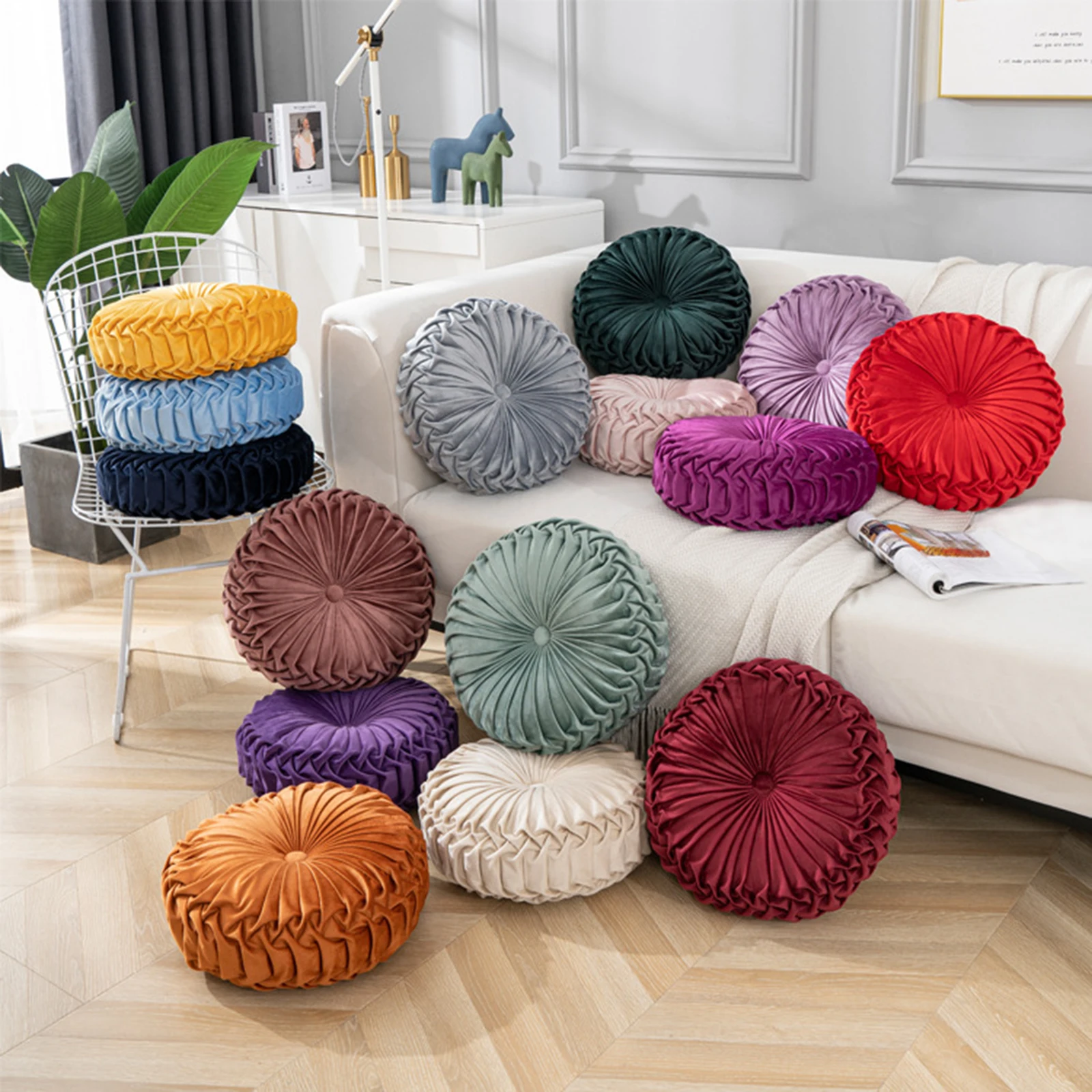 

Round Solid 14 Colors Seat Cushion Velvet Fabric Back Cushion Sofa Pad Throw Pillow Cushion Home Sofa Tatami Cussion 35x35cm