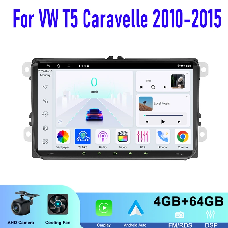 Autoradio Android 9" Pour VW T5 2008-2015 - 2Go/64Go, CarPlay/Android Auto Sans Fil, GPS, WiFi, Caméra De Recul AHD