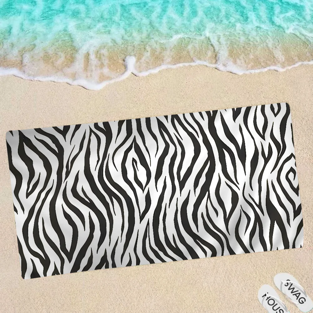Black White Print Zebra Big Microfiber Beach Towels Quick Dry Towel Sand Beach Towels Pool Towel For Travel Swim Pool Yoga 4