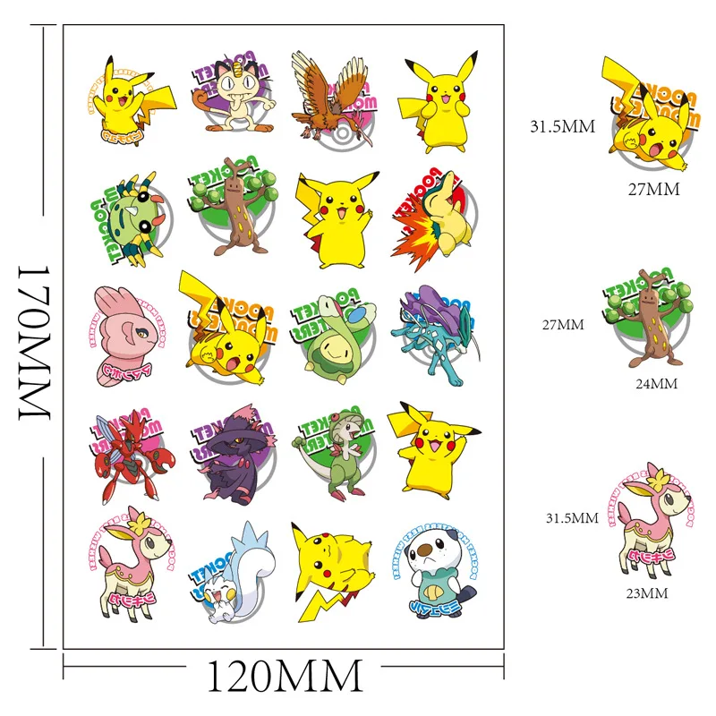 1Pcs New Pokemon Pikachu Temporary Tattoo Stickers Arm Face Body Art Children Tattoo Kids Funny Birthday Gift