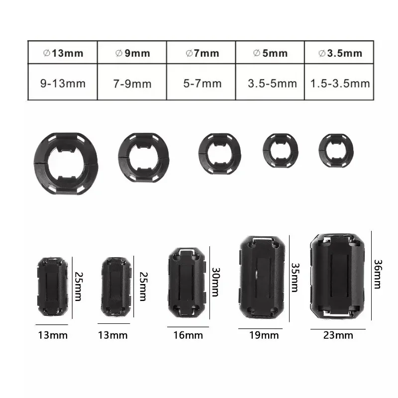 Filters Suppressors Ferrite Core Ring Clamp Kit Anti-Jamming Toroidal Clip-on Clamp for 3.5~13mm Cable Power Cord 20pcs cable clip,cable clamp,cable filter,cable noise suppressor