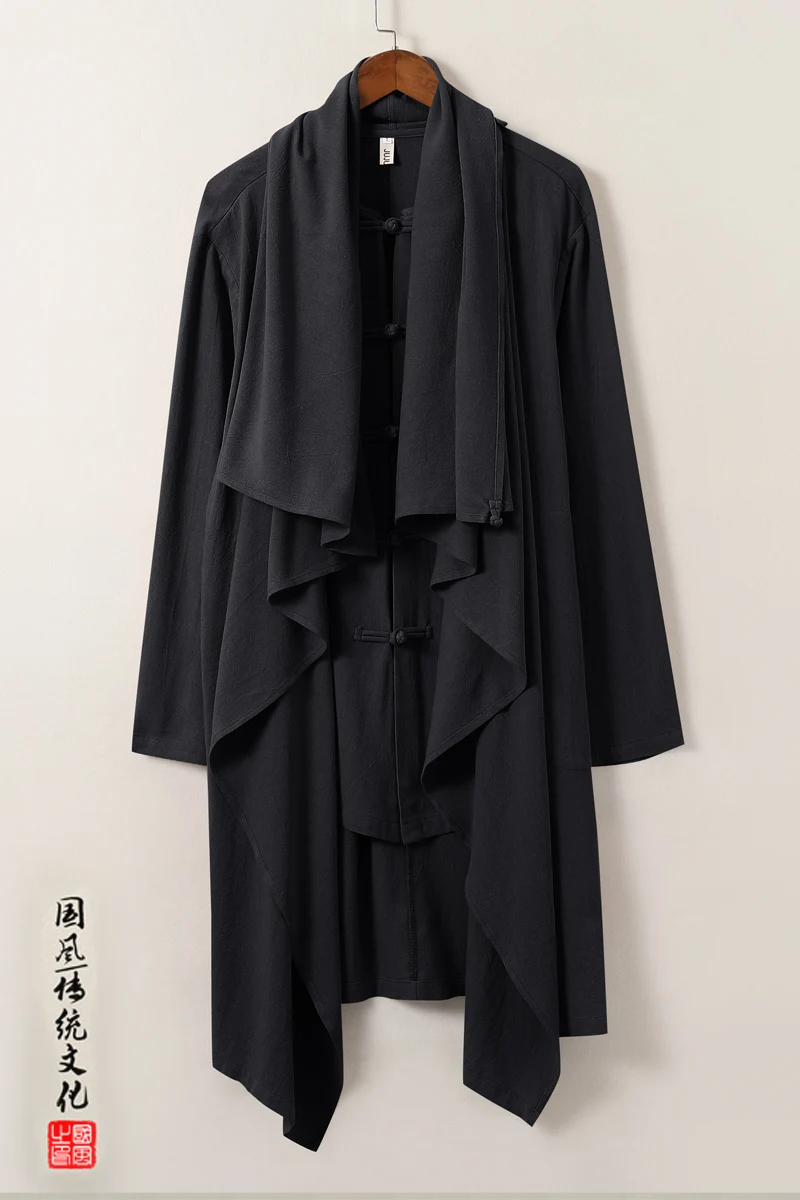 Men's Harakuju Irregular Linen Cape Long Windbreakers Baggy Handsome Cool Trench Chinese Style Cloak Spring Autumn trench coat casual men jacket