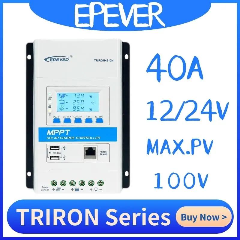 EPEVER® MPPT XTRA-N G3 – XTRA 4210N Zonnelaadregelaar, 40A, 12/24VDC auto work, PV 100V, XDS2 Display (XTRA 4210N - 40A, max. PV 100V
