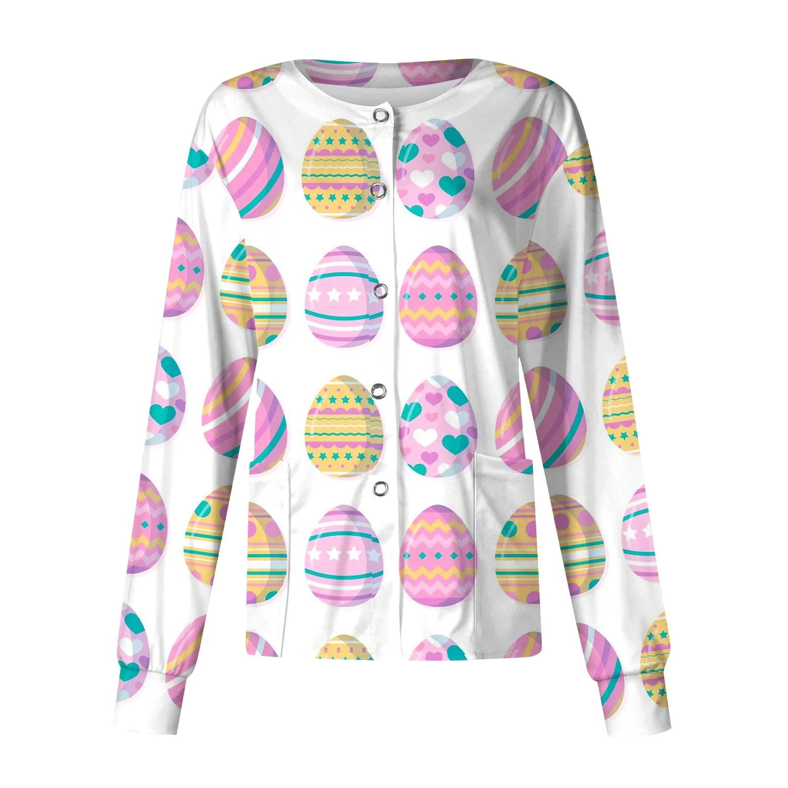 

Women'S Casual Long Sleeve Single Breasted Easter Printed Care Workwear Cardigan Top Graphic Shirts Funny Youthful Woman Clothe