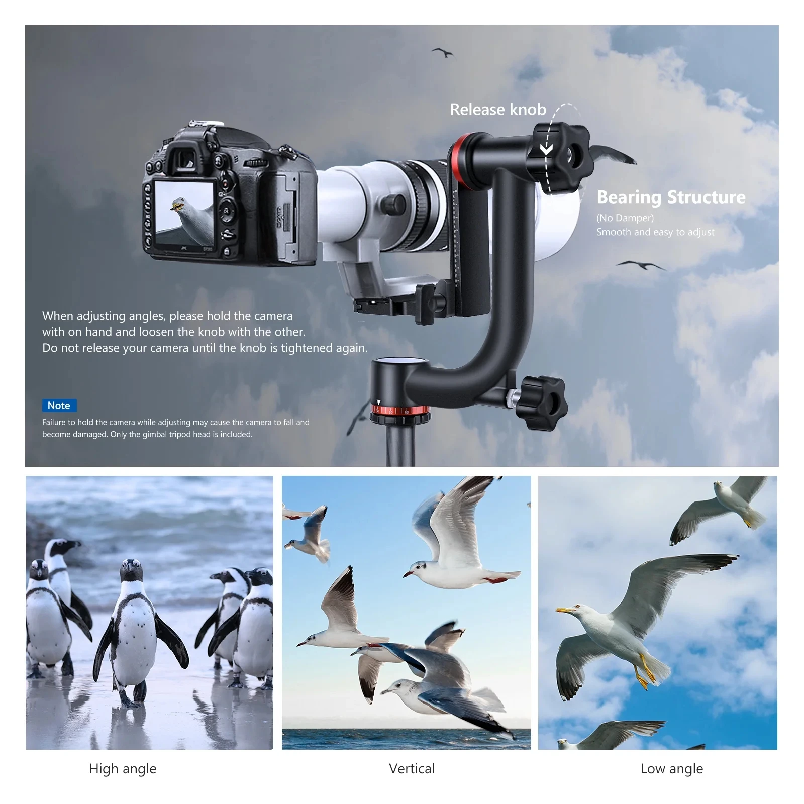 Lanxire Gimbal Tripod Head Aluminum Alloy with Arca Type Quick Release Plate 360&deg; Panoramic Shooting