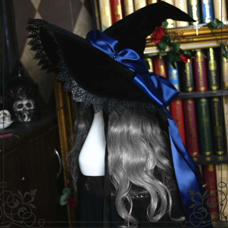 Large Brimmed Magic Hat Lolita Dark Gothic Witch Hat Halloween Cosplay Homemade