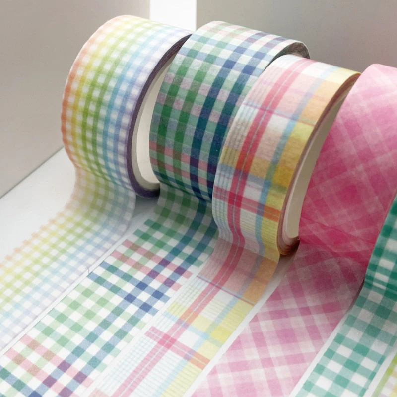6Rolls/box Kawaii Handbook DIY Plaid Washi Tape Masking Tape Paper Gift Decoration Material 6 Colors in A Box 5 Meters in A Roll 2