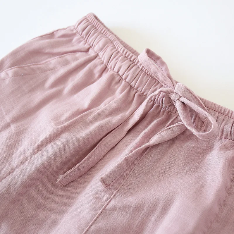 Japanese spring and autumn couple trousers, pure cotton men's home pants solid color large size loose pants, ladies pajama pants