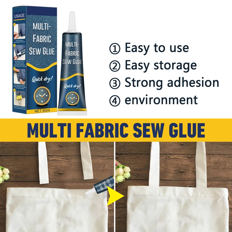 LOCBONDSO 1 Min Fast Dry Sew Glue Liquid Quick Bonding Reinforcing Fabric Adhesives DIY Speedy Fix for Denim Cotton Flannel Clothes Tent Curtain