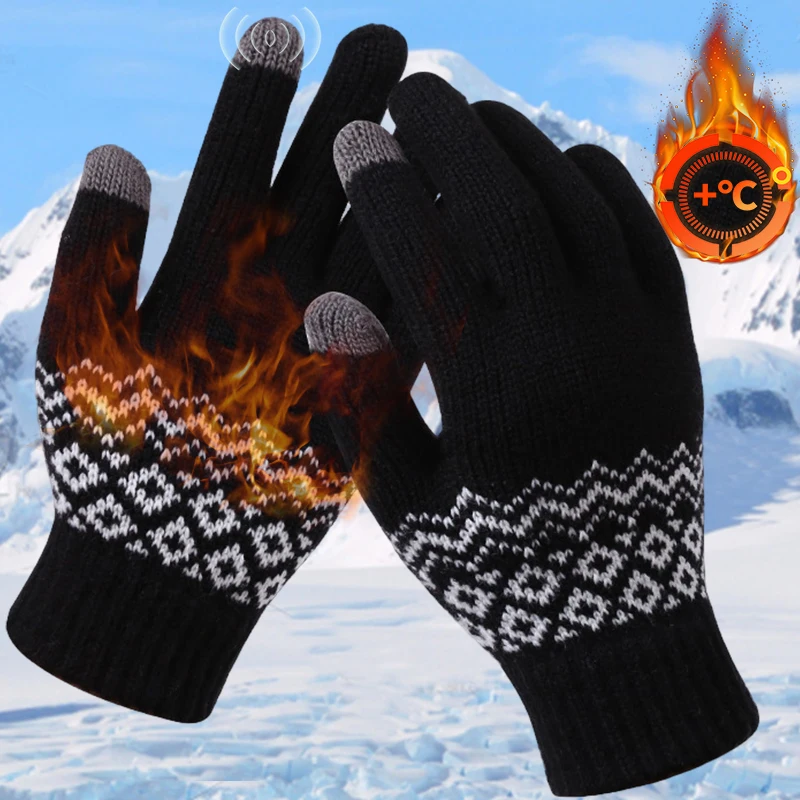 Autumn Winter Men Knitted Gloves TouchScreen High Quality Wool Solid Color Gloves Woman Mitten Warm Riding Driving Fleece Gloves