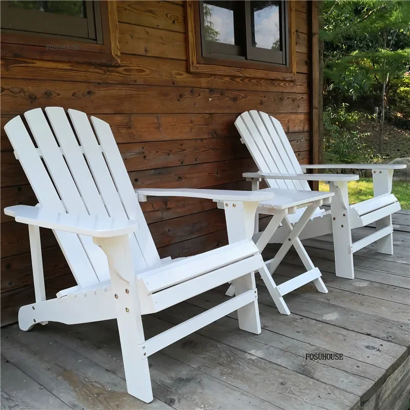 Simple Solid Wood Backrest Balcony Garden Furniture Set Retro Outdoor Table and Chair Sets Outdoor Courtyard Sofa Lounge Chair
