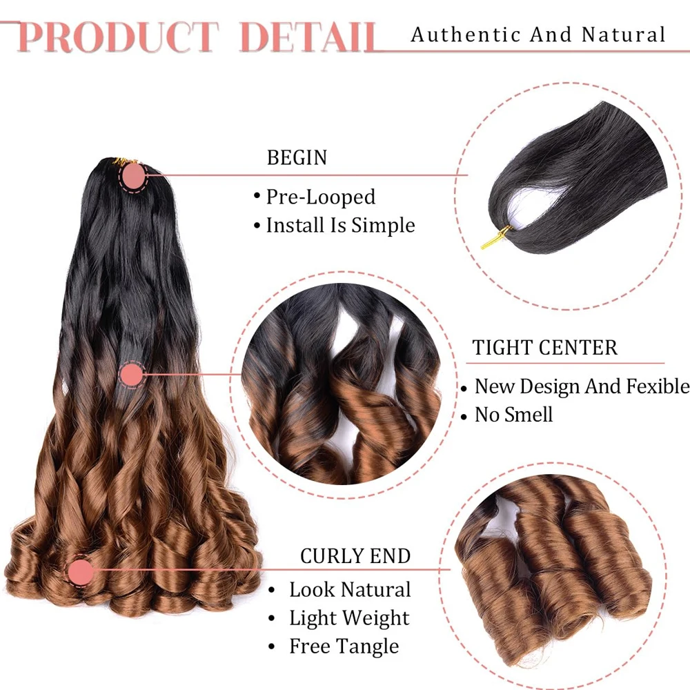 Loose Wave French Curl Braiding Hair 16/24" Synthetic Spiral Curls Braids Hair Extensions Pre Stretched Loose Wavy Crochet Hair 5