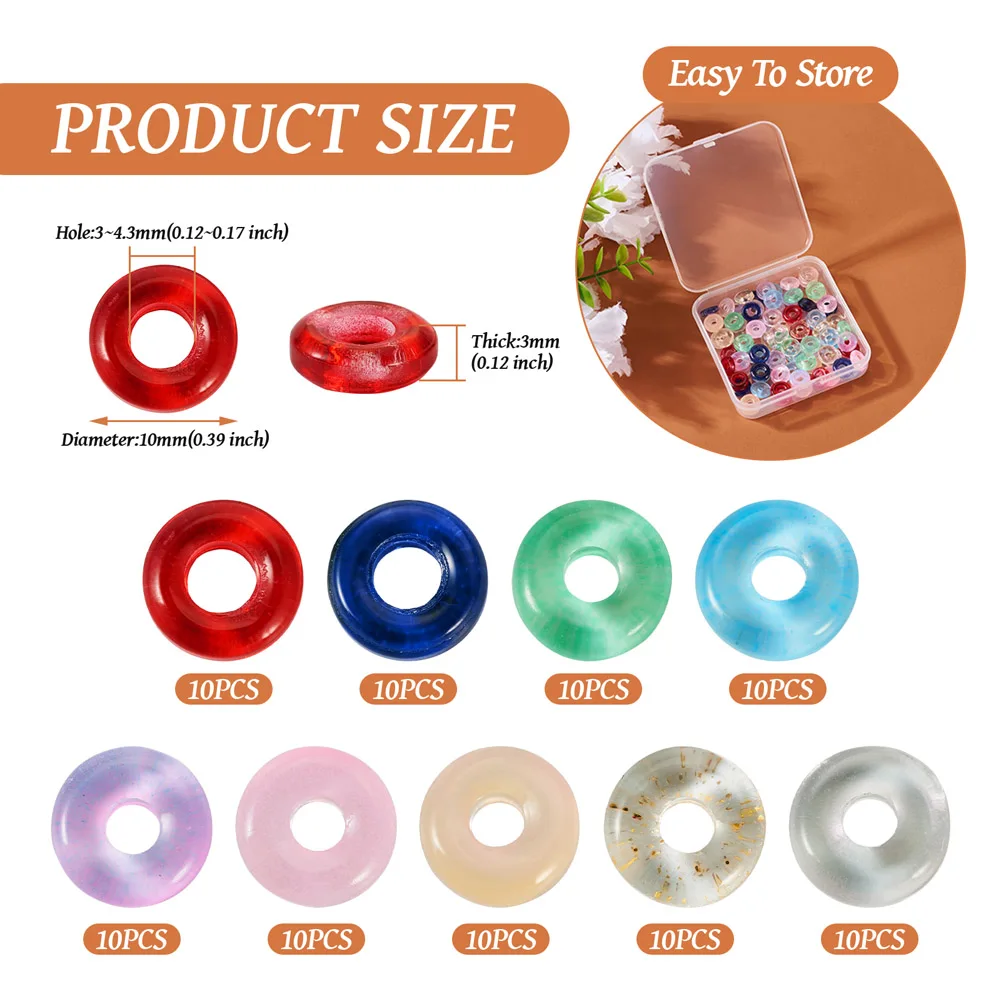 90Pcs Glass European Beads Large Hole Beads Donut Loose Spacer Beads for Jewelry Making DIY Bracelet Necklace Hairpin Earrings