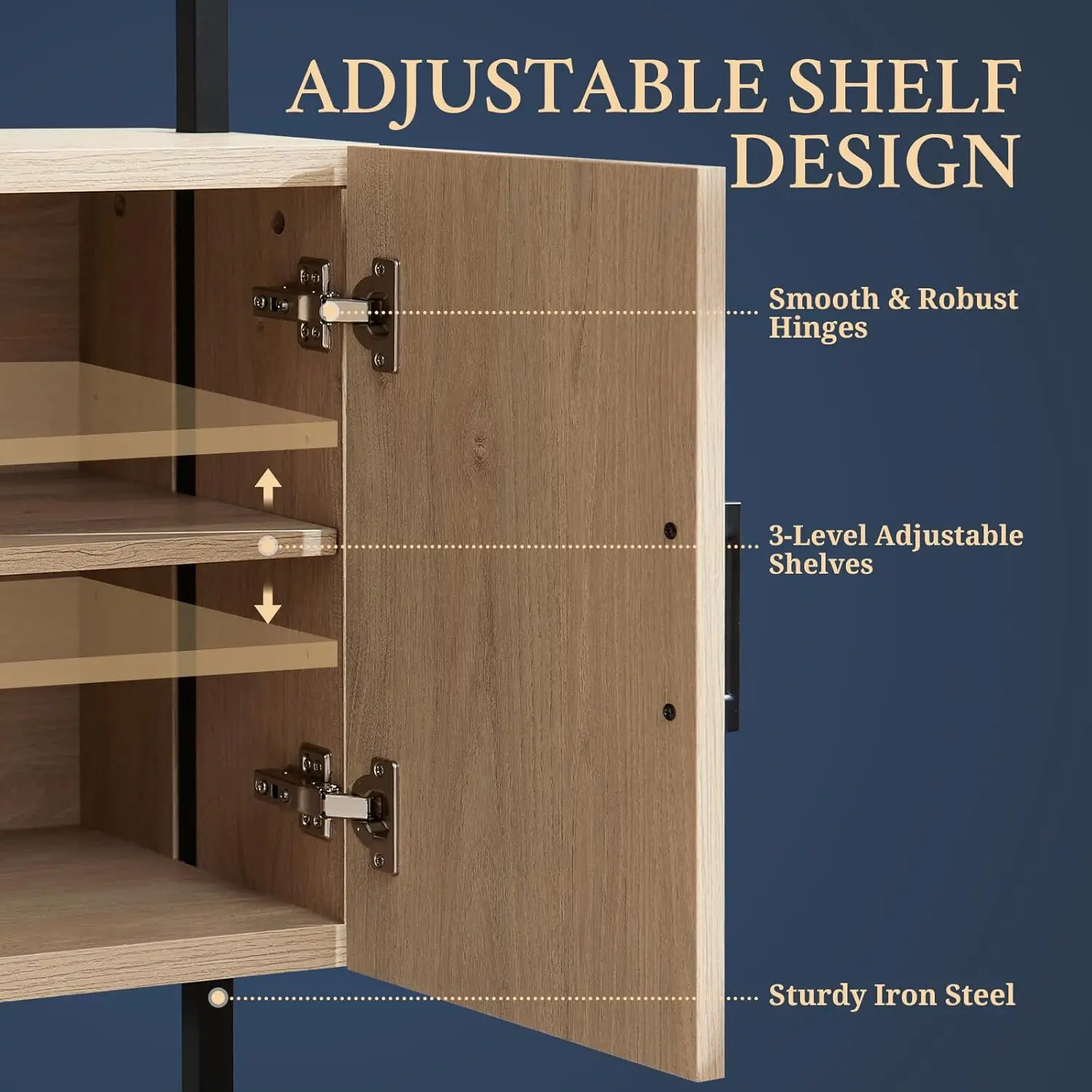 Tier Bookshelf with Rattan Cabinet, 73" Tall Bookshelf with Oak Wood Mount Bookshelves Steel Frame Pl