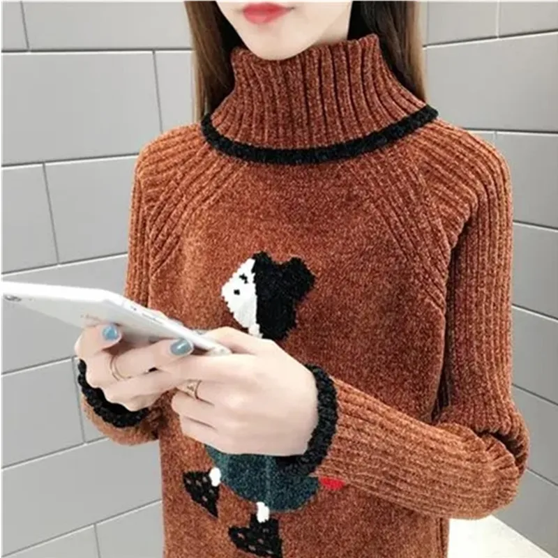 

Thicken Turtleneck Sweater Women Autumn Winter 2024 New Loose Pullover Knitted Sweaters Female Warm Knitt Bottoming Shirt Tops