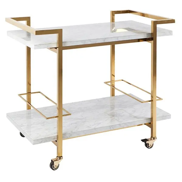 Black &Gold Marble Top Trolley Metal Bar Cart Rectangular Shape High Quality For Serving Price