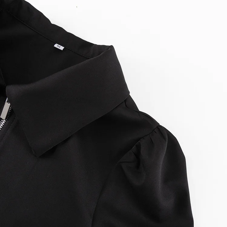 Black Zipper Lapel Maxi Dress For Women Cardigan Fashion Patchwork Vintage Slim High Waist Elegant Streetwear Women Dress