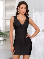 Robe de soirée moulante BEAUKEY de luxe, sexy, à décolleté plongeant en V, à rayures, mini, pour célébrités, en tricot élastique 5