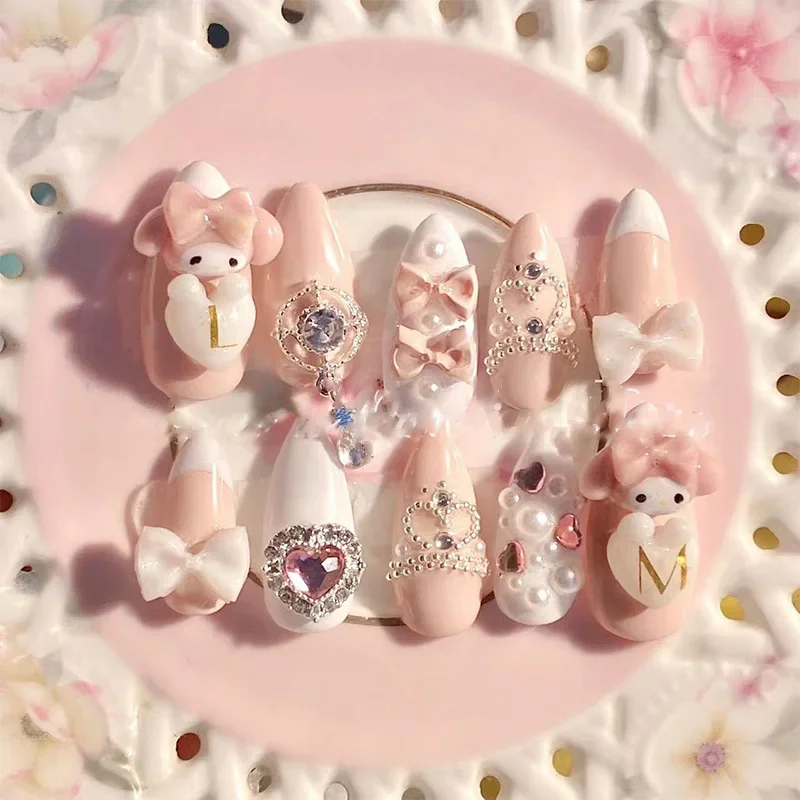

10pcs Sanrios Nail Sticker My Melody New Resin Cute Girl Heart Wearable Three-dimensional Relief Kawaii Nail Decoration Gift